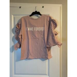 NWT Polly & Esther Rue 21 Pink 3/4 Sleeve Shirt Ruffles Femme Forever Size Small